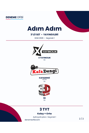 Adım Adım 3'lü TYT Deneme Paketi – Kolay + Orta – Seçenek 1 (2026–2027)
