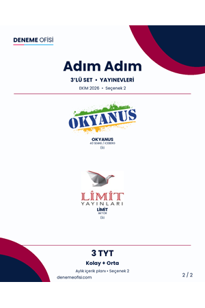 Adım Adım 3'lü TYT Deneme Paketi – Kolay + Orta – Seçenek 2 (2026–2027)