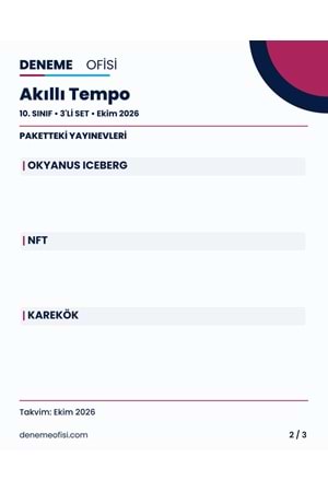 Akıllı Tempo 3'lü 10. Sınıf Deneme Paketi – Seçenek 6 (2026–2027)