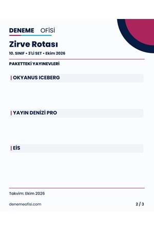 Zirve Rotası 3'lü 10. Sınıf Deneme Paketi – Seçenek 7 (2026–2027)
