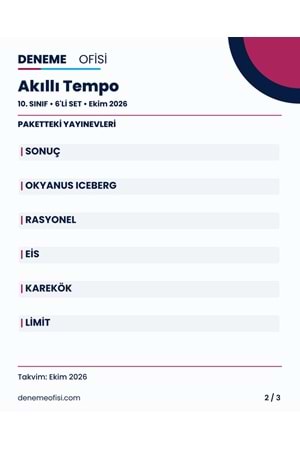 Akıllı Tempo 6'lı 10. Sınıf Deneme Paketi – Seçenek 6 (2026–2027)