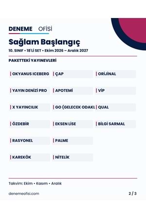 Sağlam Başlangıç 18'li 10. Sınıf Deneme Paketi – Seçenek 1 (2026–2027)