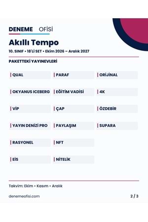 Akıllı Tempo 18'li 10. Sınıf Deneme Paketi – Seçenek 6 (2026–2027)