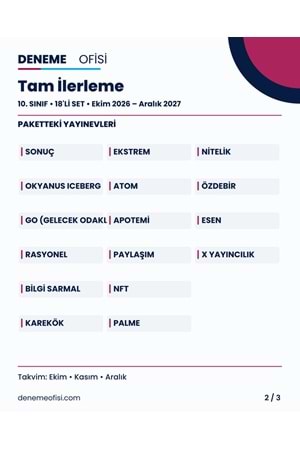 Tam İlerleme 18'li 10. Sınıf Deneme Paketi – Seçenek 8 (2026–2027)