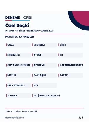 Özel Seçki 18'li 10. Sınıf Deneme Paketi – Seçenek 9 (2026–2027)
