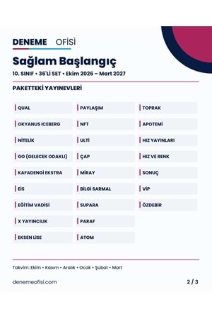 Sağlam Başlangıç 36'lı 10. Sınıf Deneme Paketi – Seçenek 1 (2026–2027)