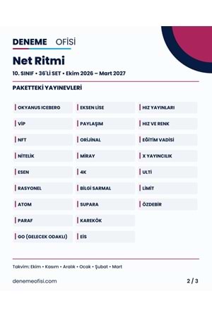 Net Ritmi 36'lı 10. Sınıf Deneme Paketi – Seçenek 3 (2026–2027)