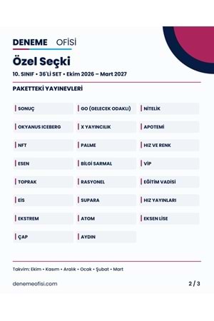 Özel Seçki 36'lı 10. Sınıf Deneme Paketi – Seçenek 9 (2026–2027)