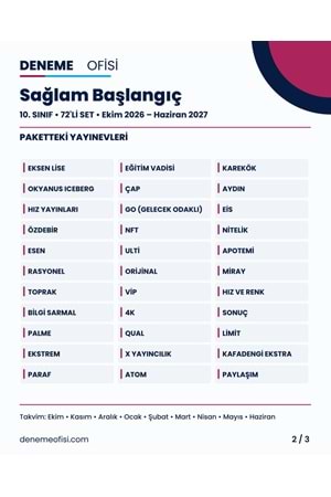 Sağlam Başlangıç 72'li 10. Sınıf Deneme Paketi – Seçenek 1 (2026–2027)