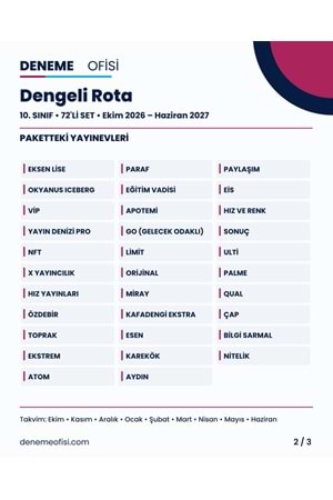 Dengeli Rota 72'li 10. Sınıf Deneme Paketi – Seçenek 2 (2026–2027)
