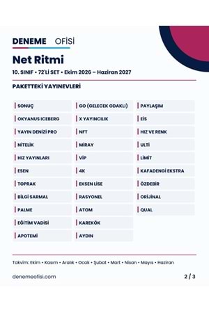 Net Ritmi 72'li 10. Sınıf Deneme Paketi – Seçenek 3 (2026–2027)