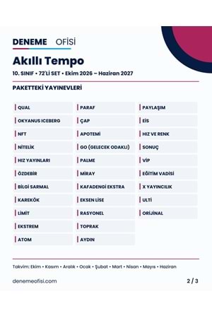 Akıllı Tempo 72'li 10. Sınıf Deneme Paketi – Seçenek 6 (2026–2027)