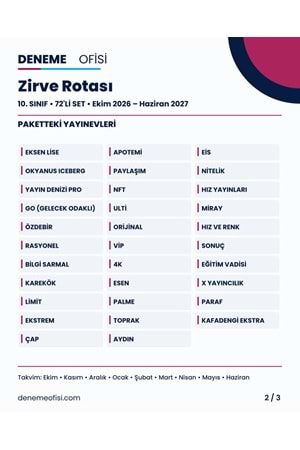 Zirve Rotası 72'li 10. Sınıf Deneme Paketi – Seçenek 7 (2026–2027)