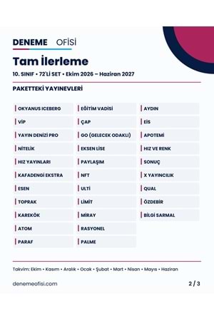 Tam İlerleme 72'li 10. Sınıf Deneme Paketi – Seçenek 8 (2026–2027)