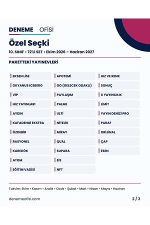 Özel Seçki 72'li 10. Sınıf Deneme Paketi – Seçenek 9 (2026–2027)