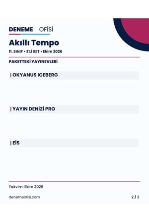 Akıllı Tempo 3'lü 11. Sınıf Deneme Paketi – Seçenek 6 (2026–2027)