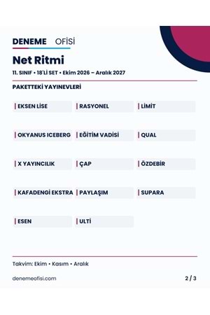 Net Ritmi 18'li 11. Sınıf Deneme Paketi – Seçenek 3 (2026–2027)