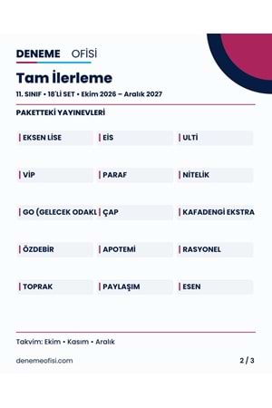 Tam İlerleme 18'li 11. Sınıf Deneme Paketi – Seçenek 8 (2026–2027)