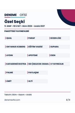 Özel Seçki 18'li 11. Sınıf Deneme Paketi – Seçenek 9 (2026–2027)