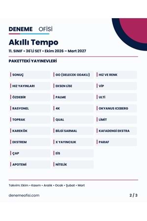 Akıllı Tempo 36'lı 11. Sınıf Deneme Paketi – Seçenek 6 (2026–2027)