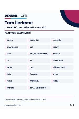 Tam İlerleme 36'lı 11. Sınıf Deneme Paketi – Seçenek 8 (2026–2027)