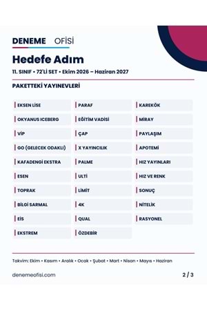 Hedefe Adım 72'li 11. Sınıf Deneme Paketi – Seçenek 4 (2026–2027)