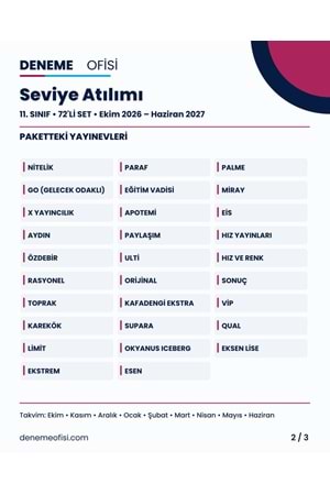 Seviye Atılımı 72'li 11. Sınıf Deneme Paketi – Seçenek 5 (2026–2027)