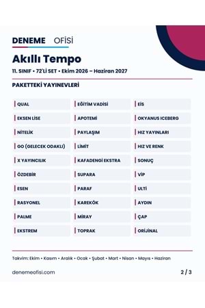 Akıllı Tempo 72'li 11. Sınıf Deneme Paketi – Seçenek 6 (2026–2027)