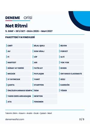 Net Ritmi 36'lı 5. Sınıf Deneme Paketi – Seçenek 3 (2026–2027)
