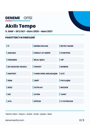 Akıllı Tempo 36'lı 5. Sınıf Deneme Paketi – Seçenek 6 (2026–2027)