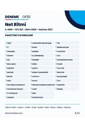 Net Ritmi 72'li 5. Sınıf Deneme Paketi – Seçenek 3 (2026–2027)