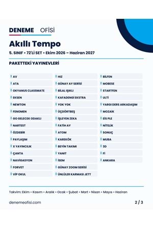 Akıllı Tempo 72'li 5. Sınıf Deneme Paketi – Seçenek 6 (2026–2027)