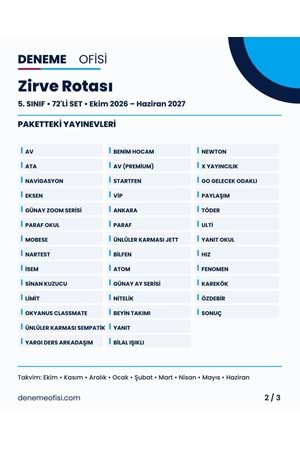Zirve Rotası 72'li 5. Sınıf Deneme Paketi – Seçenek 7 (2026–2027)