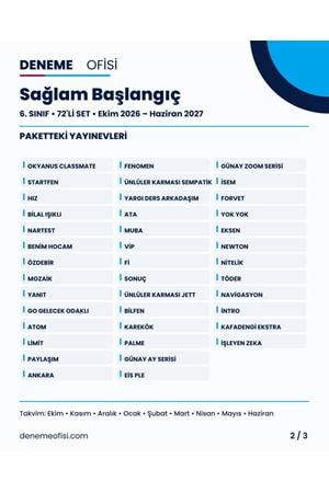 Sağlam Başlangıç 72'li 6. Sınıf Deneme Paketi – Seçenek 1 (2026–2027)
