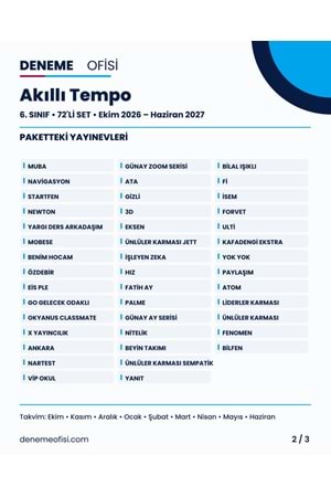 Akıllı Tempo 72'li 6. Sınıf Deneme Paketi – Seçenek 6 (2026–2027)