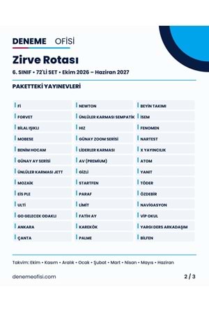 Zirve Rotası 72'li 6. Sınıf Deneme Paketi – Seçenek 7 (2026–2027)