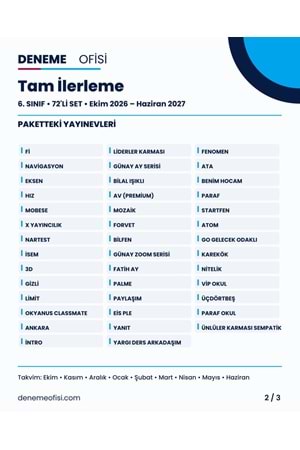 Tam İlerleme 72'li 6. Sınıf Deneme Paketi – Seçenek 8 (2026–2027)