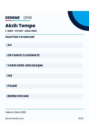 Akıllı Tempo 6'lı 7. Sınıf Deneme Paketi – Seçenek 6 (2026–2027)