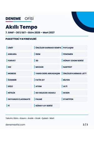 Akıllı Tempo 36'lı 7. Sınıf Deneme Paketi – Seçenek 6 (2026–2027)