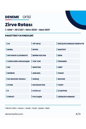 Zirve Rotası 36'lı 7. Sınıf Deneme Paketi – Seçenek 7 (2026–2027)