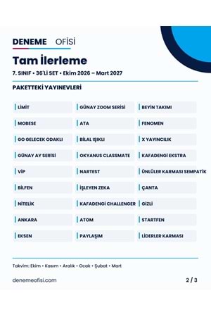Tam İlerleme 36'lı 7. Sınıf Deneme Paketi – Seçenek 8 (2026–2027)