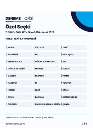Özel Seçki 36'lı 7. Sınıf Deneme Paketi – Seçenek 9 (2026–2027)