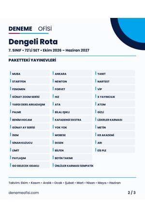 Dengeli Rota 72'li 7. Sınıf Deneme Paketi – Seçenek 2 (2026–2027)