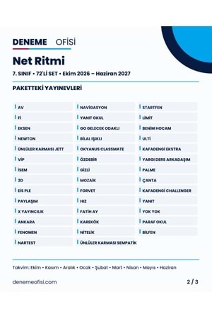 Net Ritmi 72'li 7. Sınıf Deneme Paketi – Seçenek 3 (2026–2027)