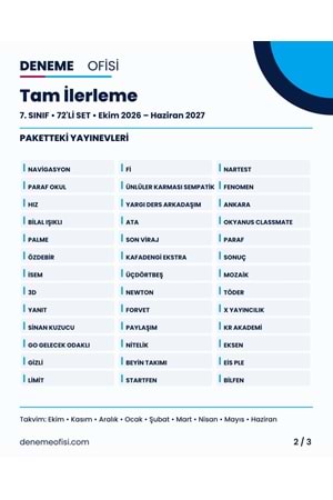 Tam İlerleme 72'li 7. Sınıf Deneme Paketi – Seçenek 8 (2026–2027)