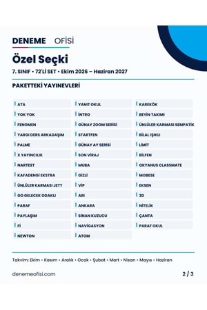 Özel Seçki 72'li 7. Sınıf Deneme Paketi – Seçenek 9 (2026–2027)