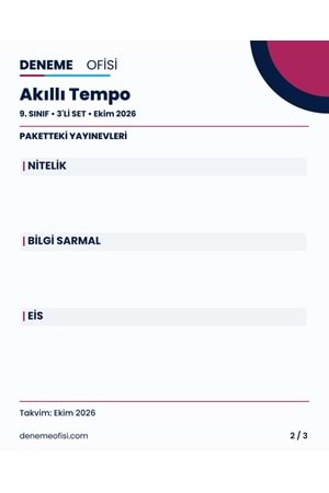 Akıllı Tempo 3'lü 9. Sınıf Deneme Paketi – Seçenek 6 (2026–2027)
