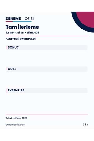 Tam İlerleme 3'lü 9. Sınıf Deneme Paketi – Seçenek 8 (2026–2027)