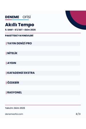 Akıllı Tempo 6'lı 9. Sınıf Deneme Paketi – Seçenek 6 (2026–2027)