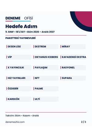 Hedefe Adım 18'li 9. Sınıf Deneme Paketi – Seçenek 4 (2026–2027)